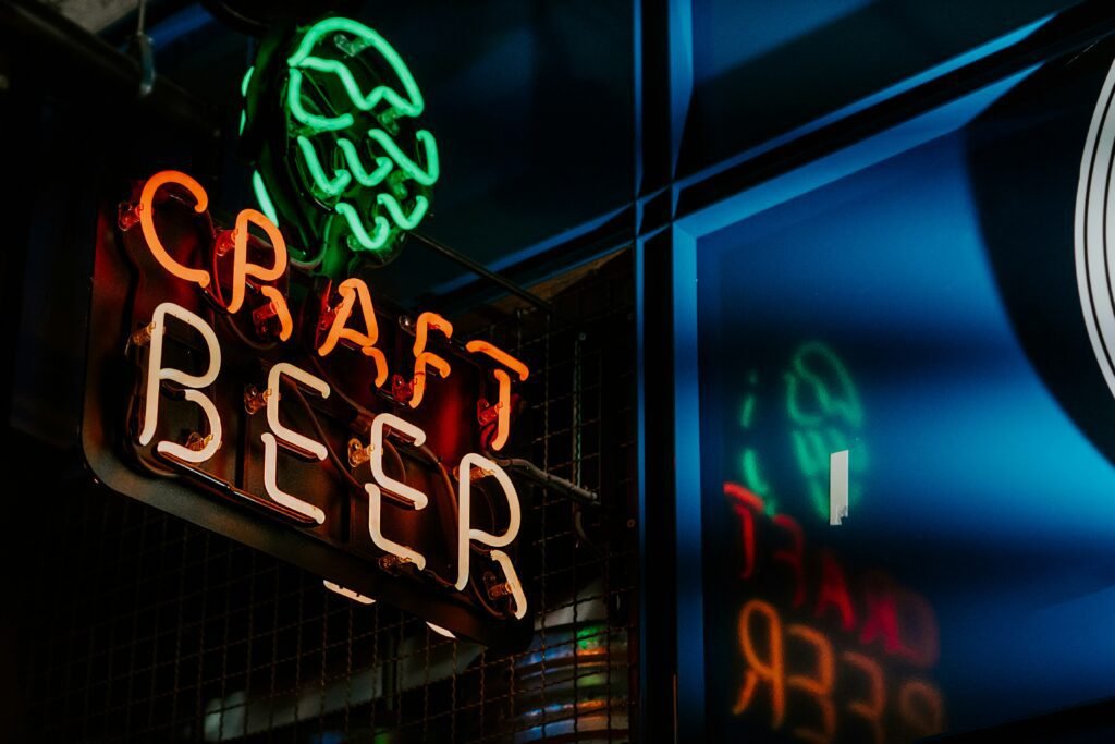 neon sign that reads craft beer